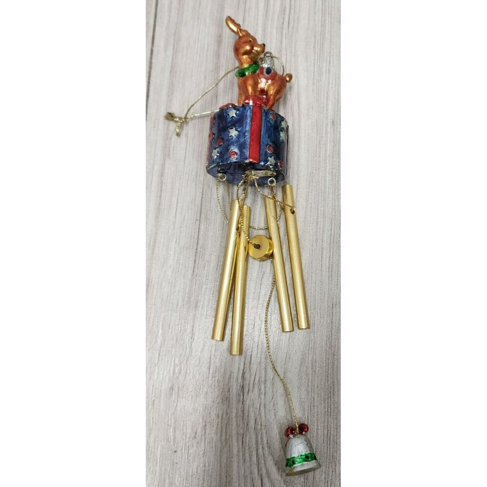 Vintage Retro Christmas Wind Chime Reindeer on Present